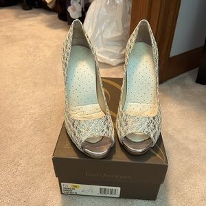 Silver, peep toe, formal dress or prom shoes!